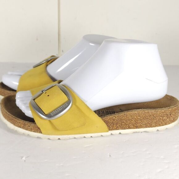Birkenstock Women's Madrid Big Buckle EU 38 US 7 Yellow Nubuck Slide Sandals - Picture 3 of 16